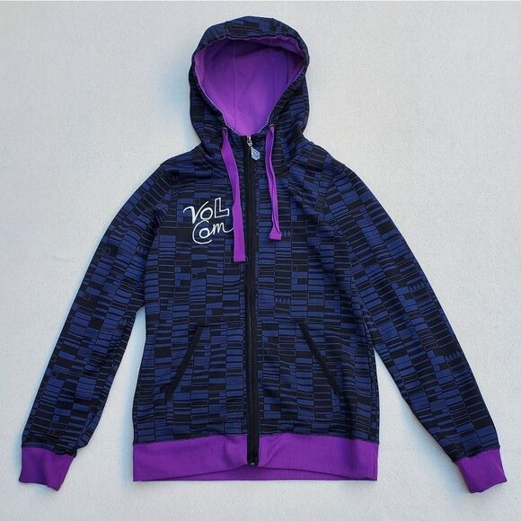 Volcom Black Navy Blue and Purple Hooded Zip-up Lightweight Jacket - Picture 3 of 15